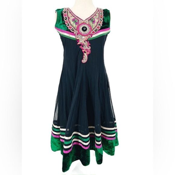 Embroidered Anarkali Suit Green Dress Size M/L - Picture 1 of 7